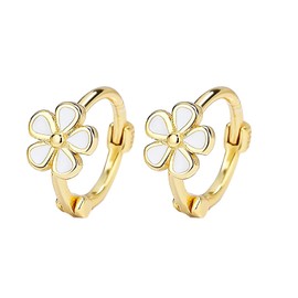 1 Pair Gold Plated Daisy Hoop Earrings,6mm Cute Flower Hoop EaringsTiny Stylish Daisy Hoop Earrings,Gold earrings for Women,925 Sterling Silver Small gold Hoops earrings,for Women Girls Boys Teens.