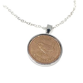 OCC Old Coin Cufflinks 1950 Premium Silver Plated Farthing Pendant for 73rd Birthday Gift with 18 inch sterling silver chain - Gift for Her SLV