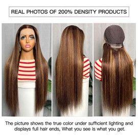 IWISH Ombre Lace Front Wig Human Hair 28 Inches 200% Density 13x6 Straight Highlight Lace Frontal Human Hair Wigs P4/27 Colored Wigs for Women