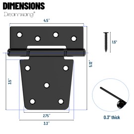 Dreamxiang 3.5 Inch Heavy Duty Gate Hinges, Gate Hinges for Wood Fence Gate Vinyl Shed Door, Black Iron Gate Strap Hinges with Screws, 8 Pack