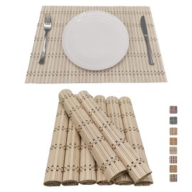 ANDSTAR Set of 8 Bamboo Slats Placemat Modern Table Bamboo Placemats Natural Anti-Slip Bamboo Placemats Washable Heat-Resistant Table Mats for Kitchen Dinning Room Table Decor(Natural)