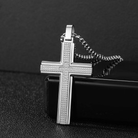 Zillaly Men's Stainless Steel Cross Necklace,Two-Tone Black & Blue Carbon Fiber Pendant - Included Gift Box, not known