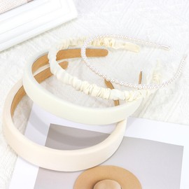 Hapdoo White Headband, White Pearl Headbands for Women 4pcs Pearl Headband Set for Girls, Fashion Bridal Wedding Hair Accessories Hair Hoop Headband