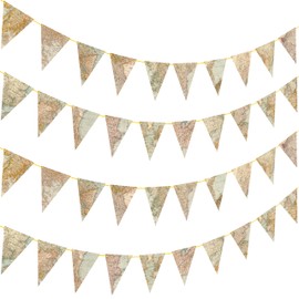 Travel Themed Party Decorations 4pcs Vintage Bon Voyage Map Pennant Banners Going Away Farewell Party Triangle Flags Decorations for Let The Adventure Begin Party Graduation Retirement Party Supplies