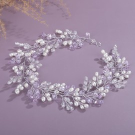 Rumtock Purple Beads Headband Silver Hair Piece for Wedding Brides Women Handmade Hair Accessories (Purple)