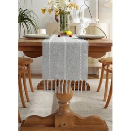Aomile Table Runner, Stylish Table Centerpiece, Nordic Table Runner, Table Centerpiece, Fabric, Tassel, 72 x 13 inches, Silver Gray