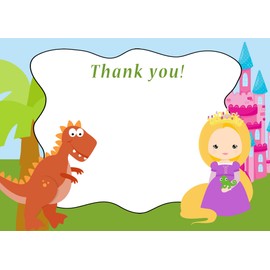30 Blank Thank You Cards Notes Dinosaur T-rex Winter Princess Kids Girl Boy Birthday Party + 30 White Envelopes