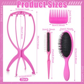 2 Pack Pink Wig Head Stand with 3 PCS Wig Brush Comb, Travel Wig Holder Comb Set for for Women Multiple Wigs