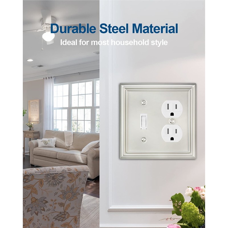 ZILLSEA 2-Pack Combination Toggle/Duplex Wall Plate, Wall Outlet Covers for