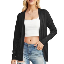GRECERELLE Cardigan for Women Elegant Lightweight Thin Summer Cardigan with Buttons Beach Knitted Cover Up, 01 Bla Black