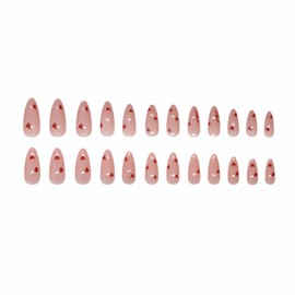 MERVF 24pcs Valentines Almond Press on Nails Medium Fake Nails Red Heart Flower Glue ons Acrylic Nude Stiletto False Nail Glossy Finish