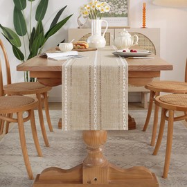 Boho Cream Country House Style Table Runner 33 x 120 cm Beige Yellow Macrame Crochet Lace Mesh Table Runner Modern Outdoor Small Tablecloth Decoration for Kitchen Farmhouse Bohemian Wedding Decor
