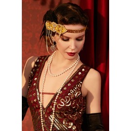 BABEYOND 1920s Accessories for Women - Flapper Headpiece Feather Great Gatsby Accessories for Women Pearl Necklace Gloves