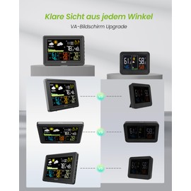 BALDR Wireless Weather Station with 3 Outdoor Sensors, DCF Colour Screen Weather Station with Weather Forecast, Indoor Outdoor Digital Thermometer Hygrometer Barometer and Custom Alarms (Black)