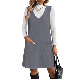 Zeagoo Womens Fall A Line Dresses with Pockets V Neck Sleeveless Sweater Vest Dress for Womens 2025 Casual Knit Sweater Vest Dress Grey