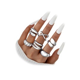 YEEZII Chunky Silver Rings for Women Non Tarnish, 18K Gold Plated Stackable Thumb Ring, Statement Women Rings Set