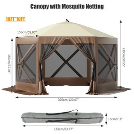 10X10FT Pop-Up Gazebos Outdoor Canopy Waterproof Event Tent with Mosquito Netting Portable Pop-Up Tent Easy Setup Portable Canopies with Sidewalls UV Protection for Lawn Garden Backyard
