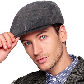 Men's Ivy Gatsby Newsboy Cap - Classic Wool Blend Tweed Flat Cap Cabbie Hat Men, 001 plaid black, L-XL