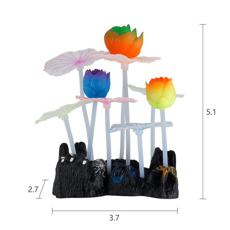 Uniclife Glowing Effect Lotus Ornament Silicone Decor Aquarium Decoration for