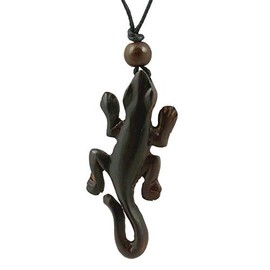 Island Piercings Necklace with Gecko Lizard Made of Wood, Adjustable Size N315, Wood Fabric Wood