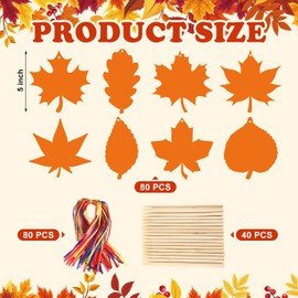 Frienda 80 Sets Fall Crafts Thanksgiving Scratch Crafts Colorful Color Scratch Maple Leaves Art Thanksgiving Arts and Craft for Classroom Activities Party Favors, 8 Design