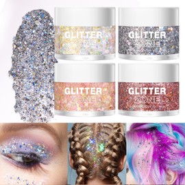 LANGMANNI Holographic Body Glitter Gel/Eyeshadow Cosmetic Grade for Body, Face, Hair and Lip. Colour-Changing Glitter Gel Under Light. -1.35 oz (7# Pink Stardust)