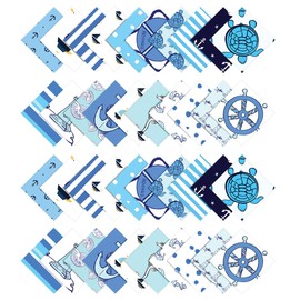 Soimoi Precut 10-inch Nautical Prints Cotton Fabric Bundle Quilting Squares Charm Pack DIY Patchwork Sewing Craft- Blue