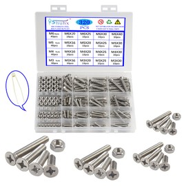 Rshuhx M3 M4 M5 M6 Cross Countersunk 304 Stainless Steel Machine Screws Bolts and Nuts Flat Head Phillips Screw Fastener Repair Tools Assortment Kit 320PCS for Baby Crib Headboards Chairs Furniture