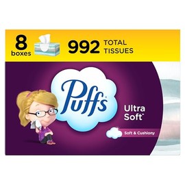 Puffs Puffs Ultra Soft Non-Lotion Facial Tissue, 8 Family Boxes, 124 Facial Tissues per Box