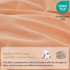 Simple&Opulence Belgian Linen Sheet Set Solid Color - 4 Pieces (1 Flat Sheet & 1 Fitted Sheet & 2 Pillowcases) Natural Flax Cotton Blend Soft Bedding Breathable Farmhouse - Peach, Queen Size