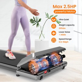 Lacuffy Under Desk Treadmill，2024 Upgraded Smart Walking Pad Tredmill, Desk Treadmill for Home & Office, Portable Treadmills for Small Spaces, 265LBS Capability