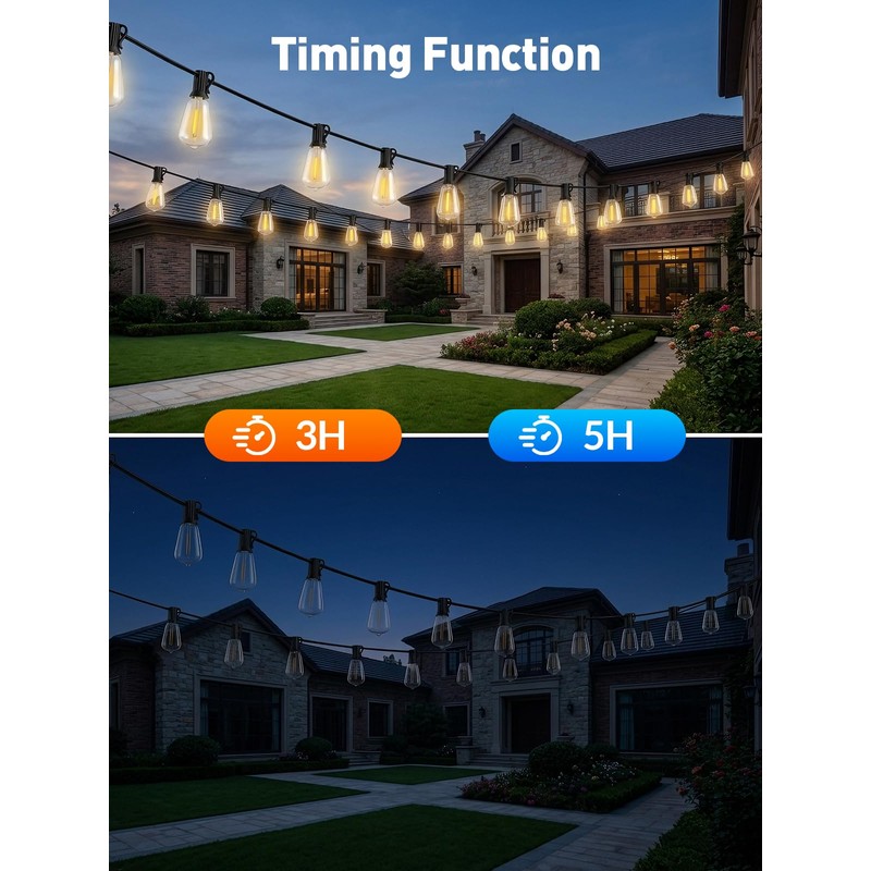 65ft-Solar-String-Lights-Outdoor-Waterproof-Solor-Powered-Patio-Light-Hanging-Outside-Backyard-Camping-Yard-Gazebo-Garden-Pergola-Bistro-Balcony-Cafe-Party-Fence-Lighting-LED with Edison Bulb & Remote