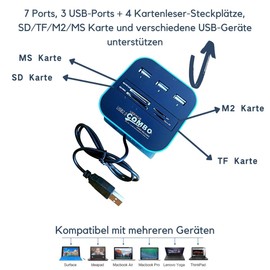 H31CS USB 2.0 Hub with 3 Ports & Card Reader - 4-in-1 SD/MicroSD/M2/MS PRO Duo - 3X USB 2.0 Female - Ideal for Laptop and PC