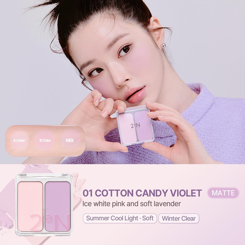 2aN Dual Cheek Blush, Popular, 01 Cotton Candy Violet, Cool