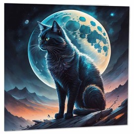Watercolour Cat Moon Card Cat Greeting Cards 145 x 145mm