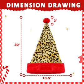 QTKJ Santa Hat with Leopard Print, Long Christmas Hats, Soft Velvet Fabric and Fluffy Plush, Christmas Gifts for Women and Men, Xmas Hat Suitable for New Year, Party, Christmas Decorations（Red）
