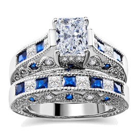 Ringcrown White Gold Plated Womens Wedding Ring Sets Cz Engagement Ring 2pcs Wedding Bands…