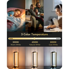 EDISHINE LED Table Lamp, 3 Color Temperatures Bedside Lamp (3000K 4500K 6000K), 750LM Stepless Dimmable Nightstand Lamp for Living Room Bedroom Office, Dual-Frame Rectangle, Angle Adjustable
