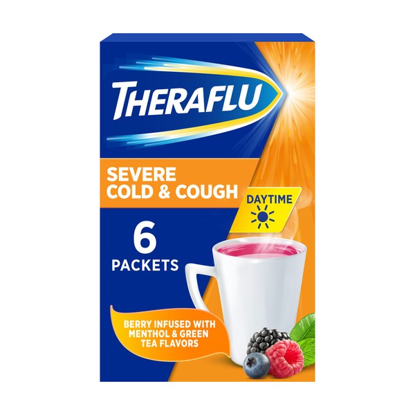 Theraflu Powder for Daytime Severe Cold and Cough, Berry Infused with Menthol (6 packets)