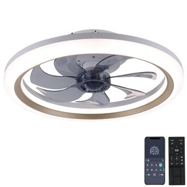 OurEDee 20'' Ceiling Fan with Lights & Remote, Low Profile, 6 Wind Speeds, Dimmable Light, Modern White Flush Mount, Smart for Home (Gold+Grey)