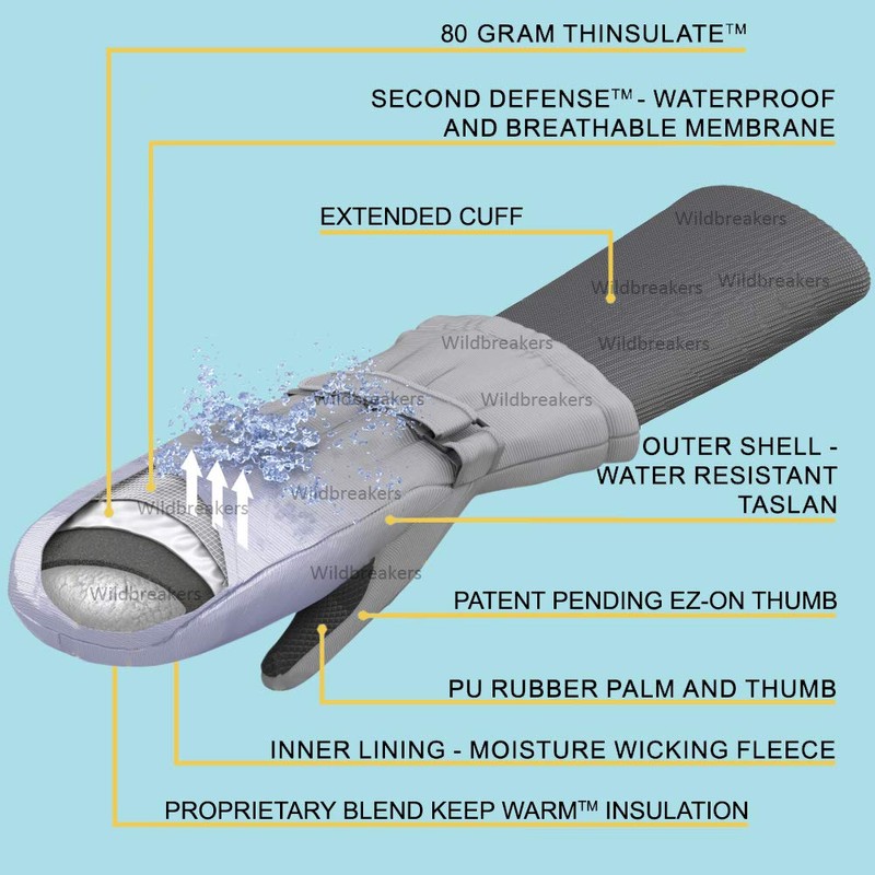 Guantes impermeables Thinsulate para niños pequeños, Xtra Long Cuff -
