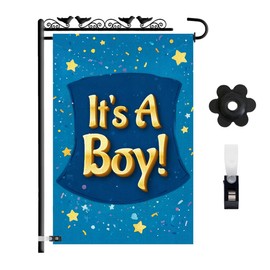 It's A Boy Garden Flag 12x18 Inch Double Sided Burlap Yard Flag - Baby Shower Birth Annoucment Gender Reveal Lawn Banner Welcome Home - Its a Boy Yard Sign for Indoor Outdoor Party Decoration