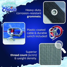 Winter Swimming Pool Cover for 18 ft x 33 ft Aboveground Oval Pool Size, Secure Choice Series, Solid Material, Color - Cobalt Blue, Pool Cover Choice 271833-4CHOICE