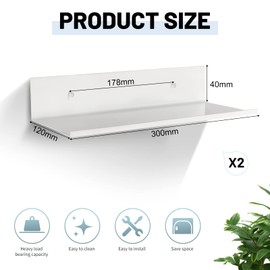 EXLECO 2er 30cm Wandregal Weiß Metall Duschregal ohne Bohren Duschablage Schweberegal Wand Regal zum Kleben Wandboard Hängeregal Bücherregal Ablage Bad für Wohnzimmer Schlafzimmer Badezimmer Flur