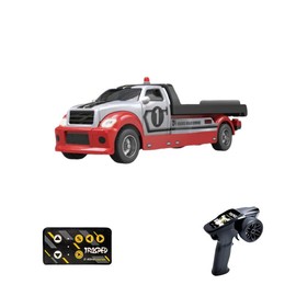 Hotfree 1/64 Mini RC Flatbed Truck, 2.4GHz Alloy Transporter Model with Movable Tailboard, App Control & Remote Control Tow Truck, 3-Speed Adjustable, USB-C Rechargeable, Indoor Outdoor Racing Toy, Fun Birthday Gift for Kids, Boys and Dad:_WHITE (Dual controller)