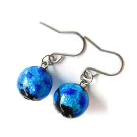 Okinawa Firefly Glass Earrings, Titanium for Both Ears, Dragonfly Ball, Titanium, Glass