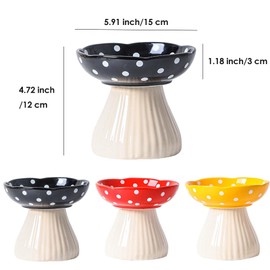 Whimsicalfox Raised Cat Bowl, Cute Mushroom Cat Water Bowl, Elevated Cat Food Bowl, Ceramic Cat Bowls for Food and Water, Raised Cat Food Dish, Wide Shallow Cat Food Dish, Whisker Fatigue (Black)