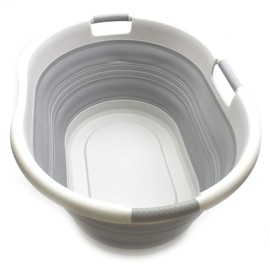 SAMMART 57L (15 Gallons) Collapsible 3-Handled Plastic Laundry Basket - Oval Tub - Portable Washing Tub-Space Saving Laundry Hamper, Water Capacity 44L / 11.6 Gallon (1, Grey)