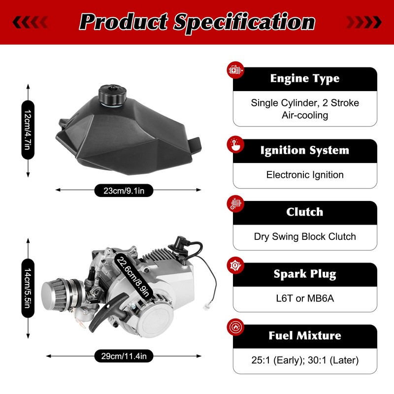 JAYGOVAN 49cc 50cc 2 Stroke Racing Engine Motor, Gasoline Engine