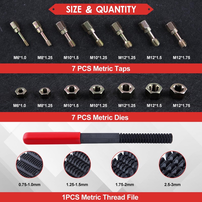 LEONTOOL 15 Pieces Metric Thread Chaser Set, M6 M8 M10